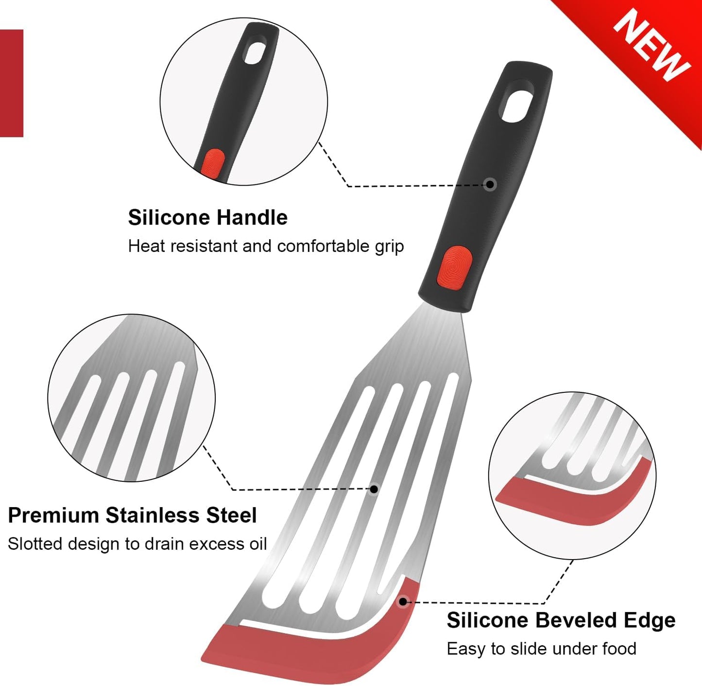 Silicone Fish Turner Spatula, Slotted Silicone Fish Spatulas for Nonstick Cookware, Flexible Kitchen Cooking Spatula Flipper for Fish, Egg, Pancake, 12.3 Inch