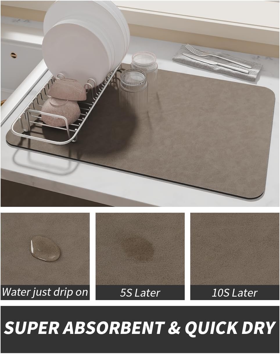 AMOAMI Coffee Mat Hide Stain Rubber Backed Absorbent Dish Drying Mat for Kitchen Counter - Fits Under Coffee Maker or Machine