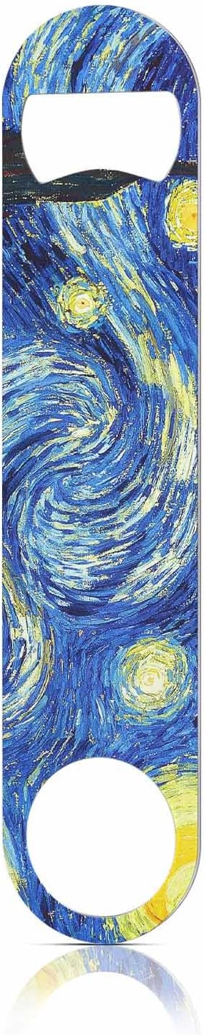 Starry Night Stainless Steel Bottle Opener Van Gogh Oil Panting Art Classic Vivid Star Cloud Universe Creative Flat Beer Bottle Opener Keychain for Home Kitchen Bar Restaurant Party Gift