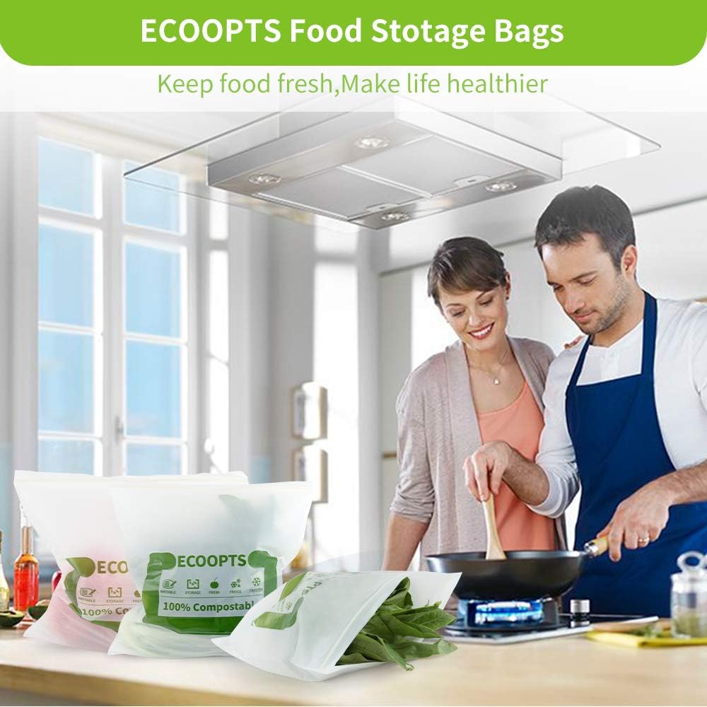 100% Compostable Large Gallon Zip Bag | ECO-Friendly Food Storage Bags | Freezer Bag | Plant-Based BPA-free | Seal well for Fruit,Food and Snack (1, Large)