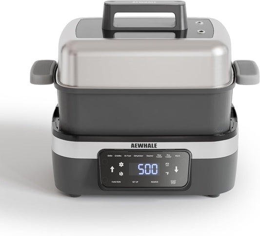AEWHALE 8-in-1 Programmable 4.5-Quart Multi-Cooker with Air Fryer,Slow Cooker,Food Steamer,Dehydrate &More, Family-Sized Capacity,Grey