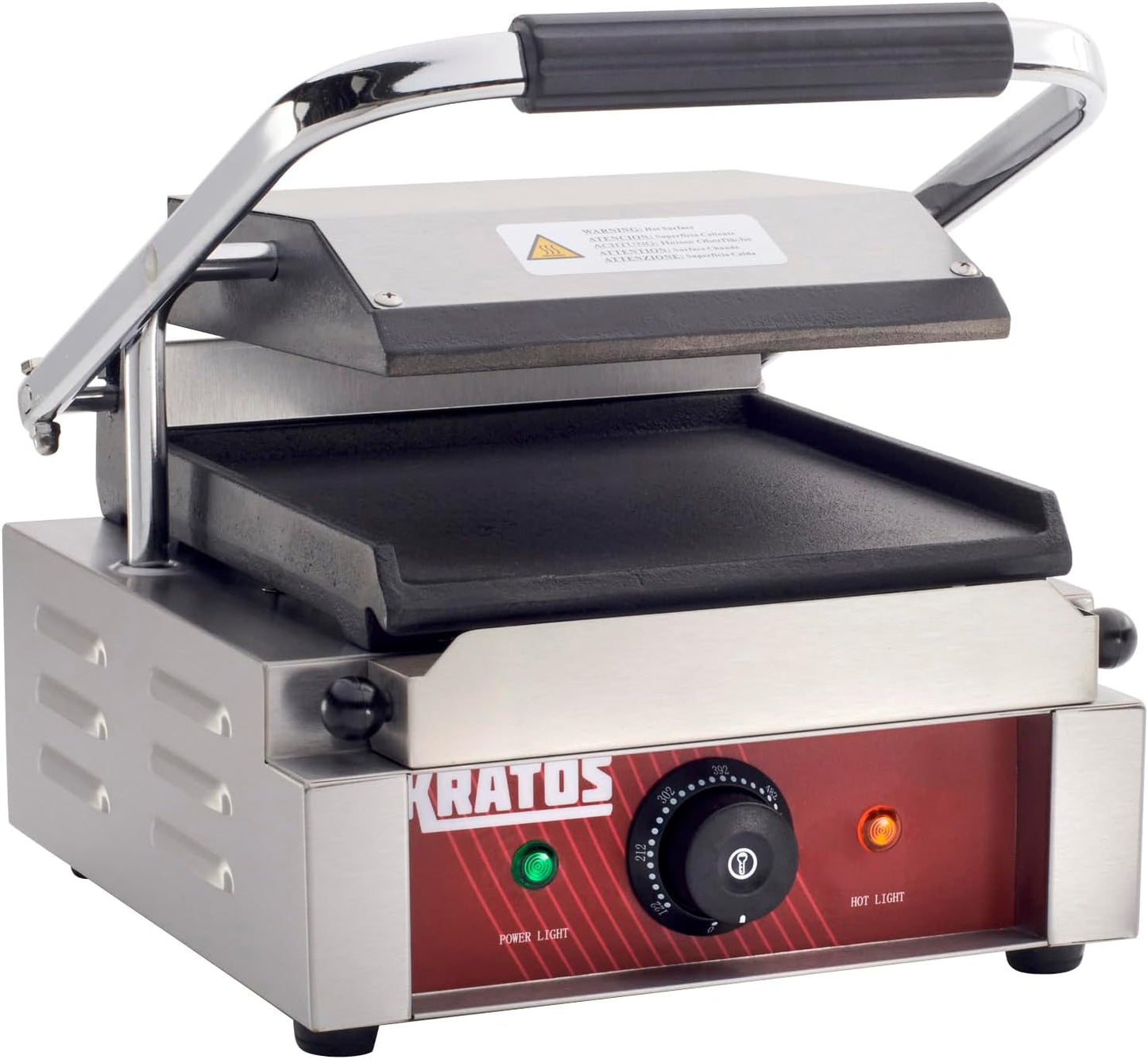 Kratos Commercial Electric Panini Sandwich Grill with Smooth Plates, 9" x 9" Cooking Surface, Commercial Countertop Panini Press, 120V, 1750W (29Y-018)