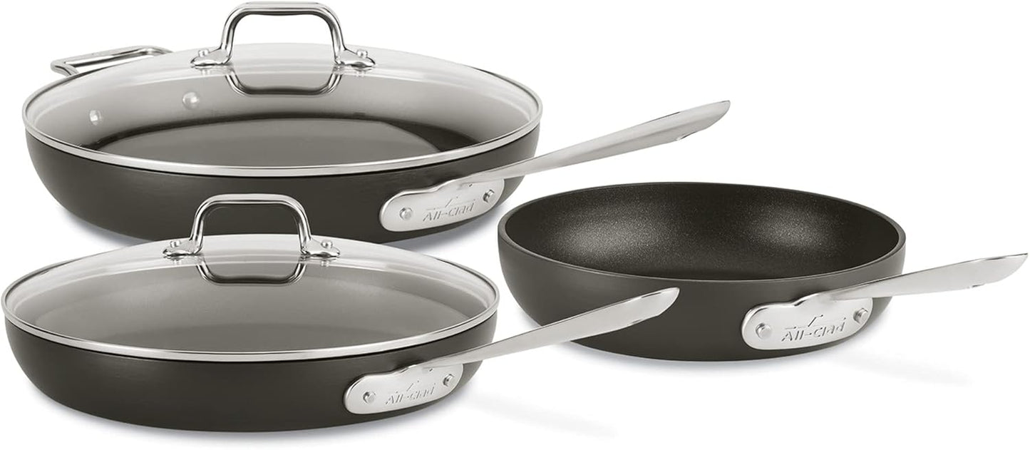 All-Clad HA1 Hard Anodized Nonstick Fry Pan Set – 3-Piece Cookware, 8", 10", 12" Skillets with Lid, Induction Compatible, Oven Safe to 500°F, Lid Safe to 350°F, Black