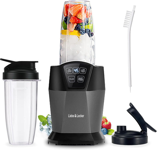 Liebe&Lecker Blender with 1200W-Peak-Watts, Powerful Smoothie Blender Smart Technology Blended Frozen Fruit for Smoothies, with Two 28-oz To-go Cups & Spout Lids