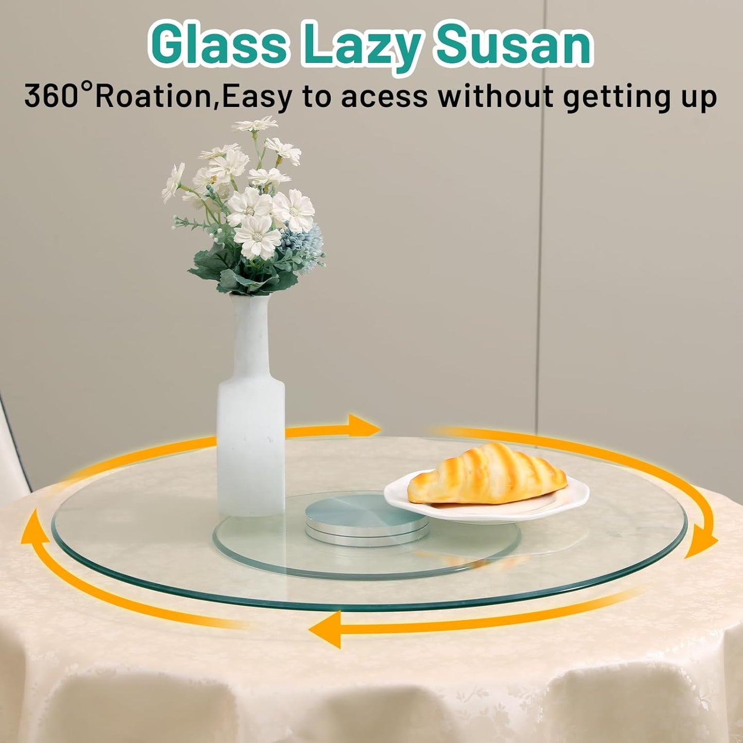 30-Inch Lazy Susan Turntable for Dining Table, Tempered Glass, 360° Rotation, Anti-Tip Design, Perfect for Parties, Weddings, and Family Dinners (30 inch)