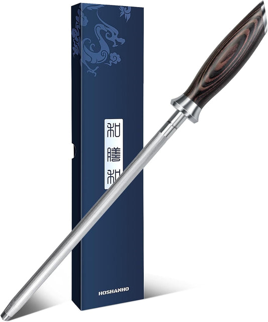 HOSHANHO Honing Rod,10 Inch Professional Kitchen Knife Sharpener Rod, Japanese High Carbon Knife Sharpening Steel with Ergonomic Pakkawood Handle, Ideal for All Chef Knives