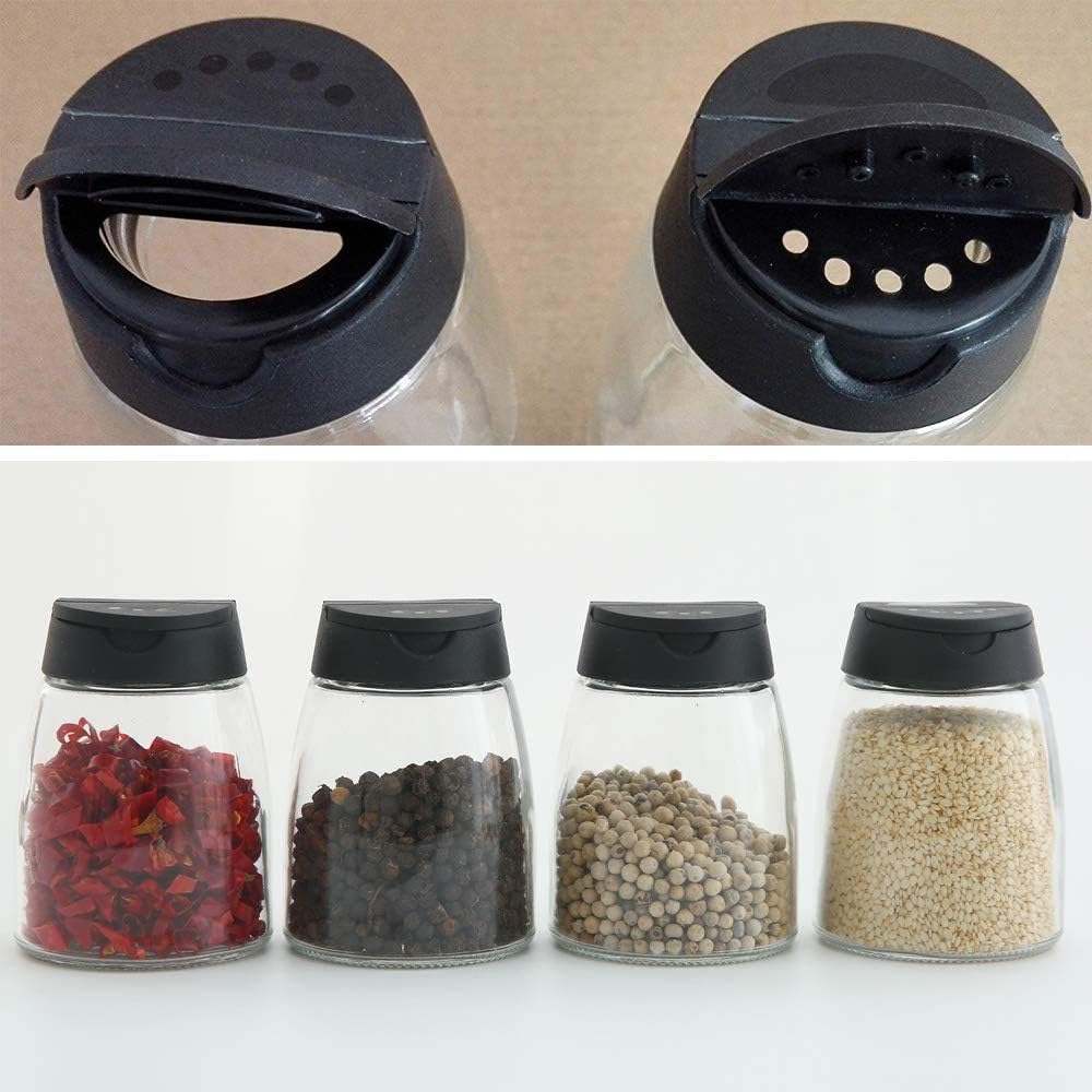 Glass Spice Jars, Double Lids Seasoning Shakers Glass Bottles Spice Shakers Sifter Barbecue Salt & Pepper Shaker Container (8PCS）
