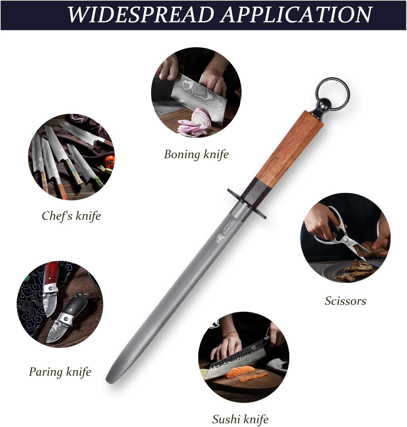 MITSUMOTO SAKARI 10 Inch Flat Honing Rod, Japanese High Carbon Honing Steel (Sourwood Handle)