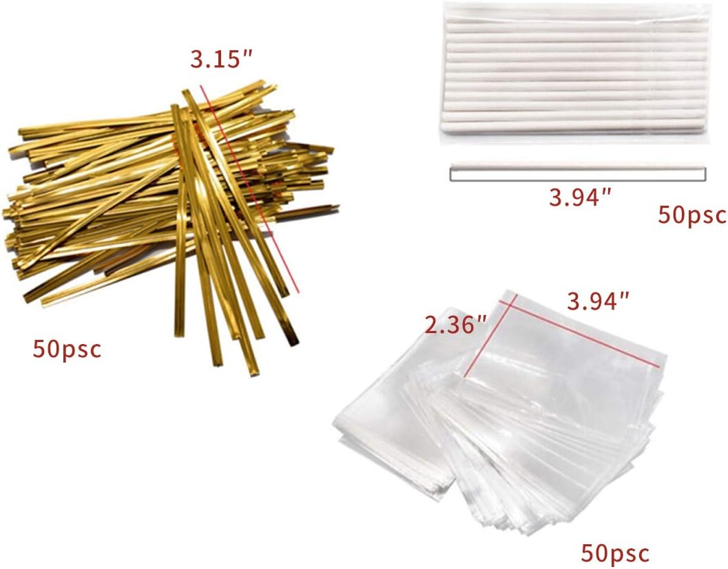 12 Capacity Silicone Deer Lollipop Mold Set, Sucker Molds and Chocolate Hard Candy Mold with 50pcs Lollipop Sucker Sticks, Candy Treat Bags, Gold Ties. (Deer)