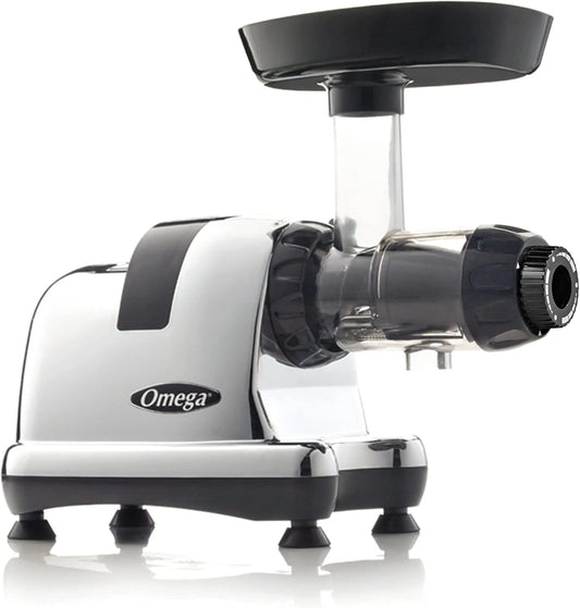 Omega Cold Press Juicer Machine, Vegetable and Fruit Juice Extractor and Nutrition System Makes Nut Milks Baby Food and Sorbets, Triple-Stage 80-RPM Slow Masticating Juicer, 200-Watts, Chrome