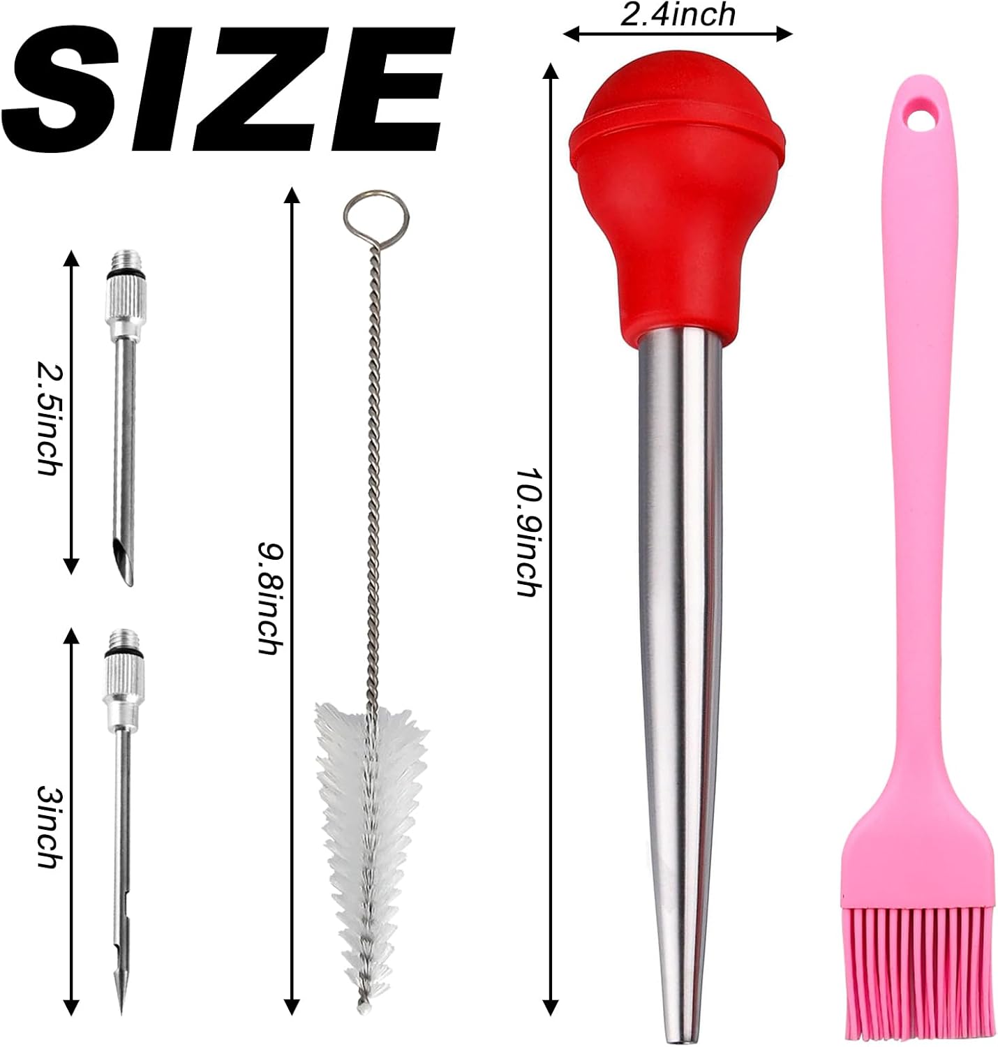 Turkey Baster for Cooking, Stainless Steel Turkey Baster Syringe, Red