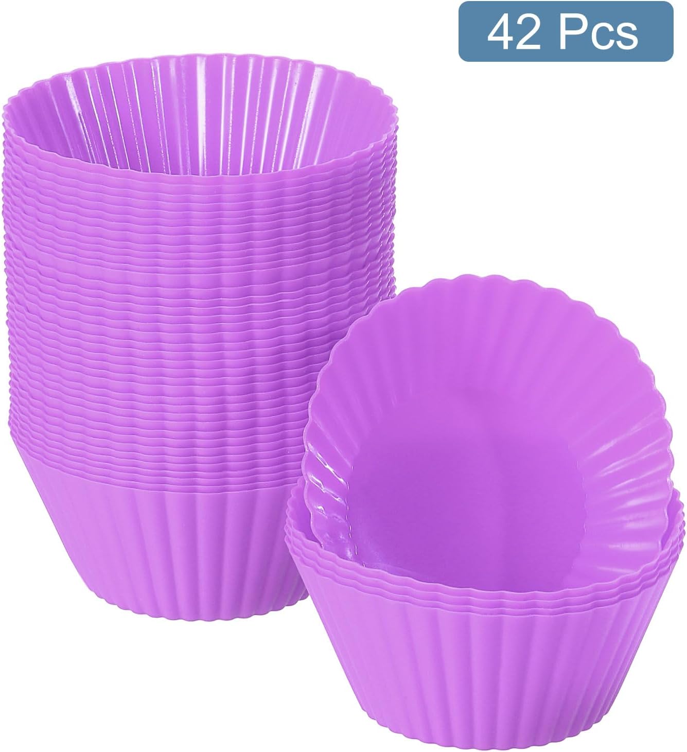 uxcell 42Pcs Silicone Cupcake Liners, Non-Stick Baking Cups, for Cooking Eggs, Baking Muffins and Make a Cake(Purple)