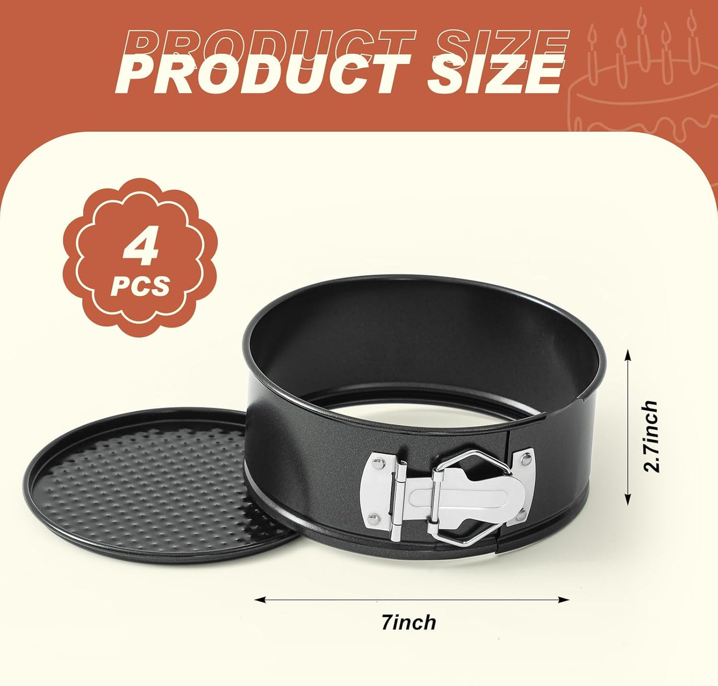 4 Pcs 7 Inch Non Stick Springform Pan with Removable Bottom Carbon Steel Cheesecake Pan Round Springform Cake Mold with Stainless Steel Spring Buckles for Baking Kitchens Restaurant