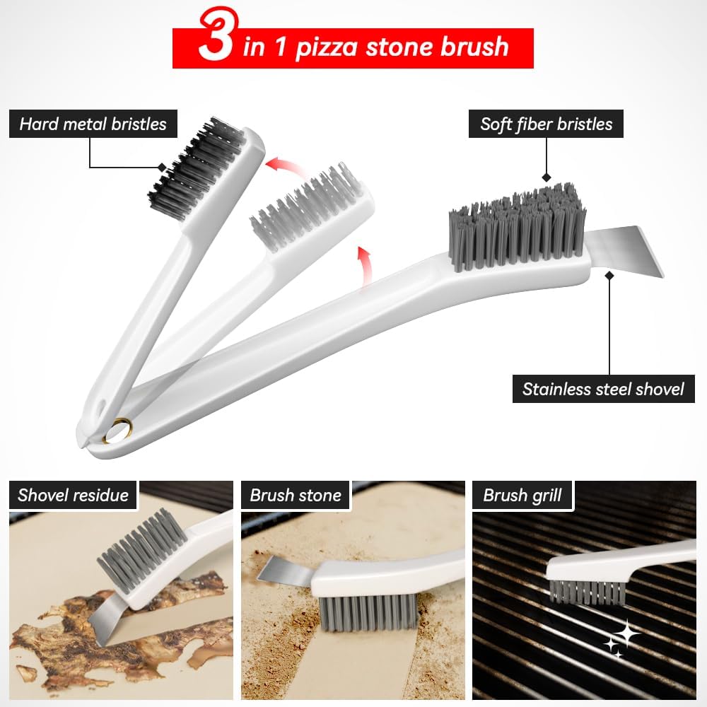 5 PCS Rectangle Pizza Stone Set, 16"Large Pizza Stone for Oven and Grill with Pizza Peel(OAK), Pizza Stone Brush,Pizza Cutter & 10pcs Cooking Paper for Free, Baking Stone for Pizza, Bread,BBQ