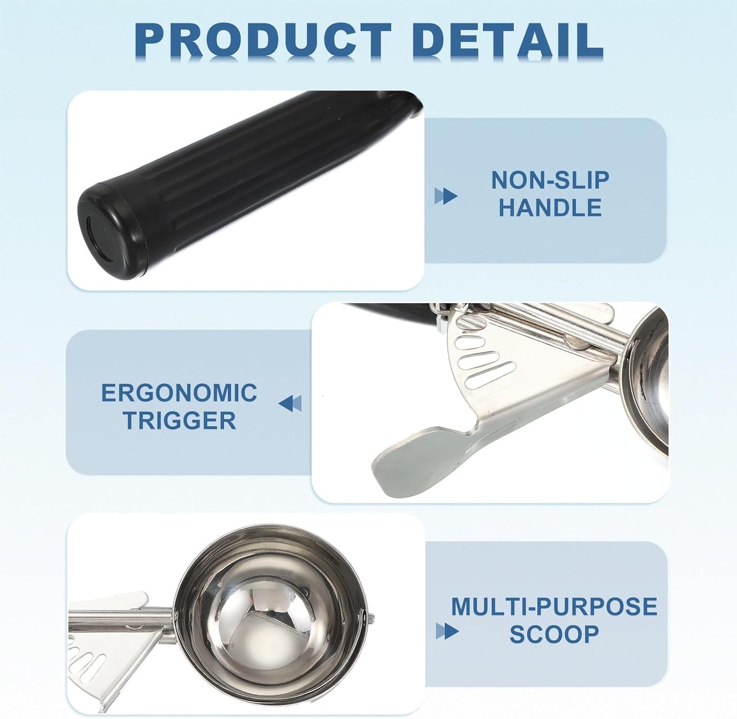 uxcell 2 Pcs Cookie Scoops, Ice Cream Scoop with Trigger for Baking Cookie Dough Rice Pudding Kitchen Gadget, Black, Blue