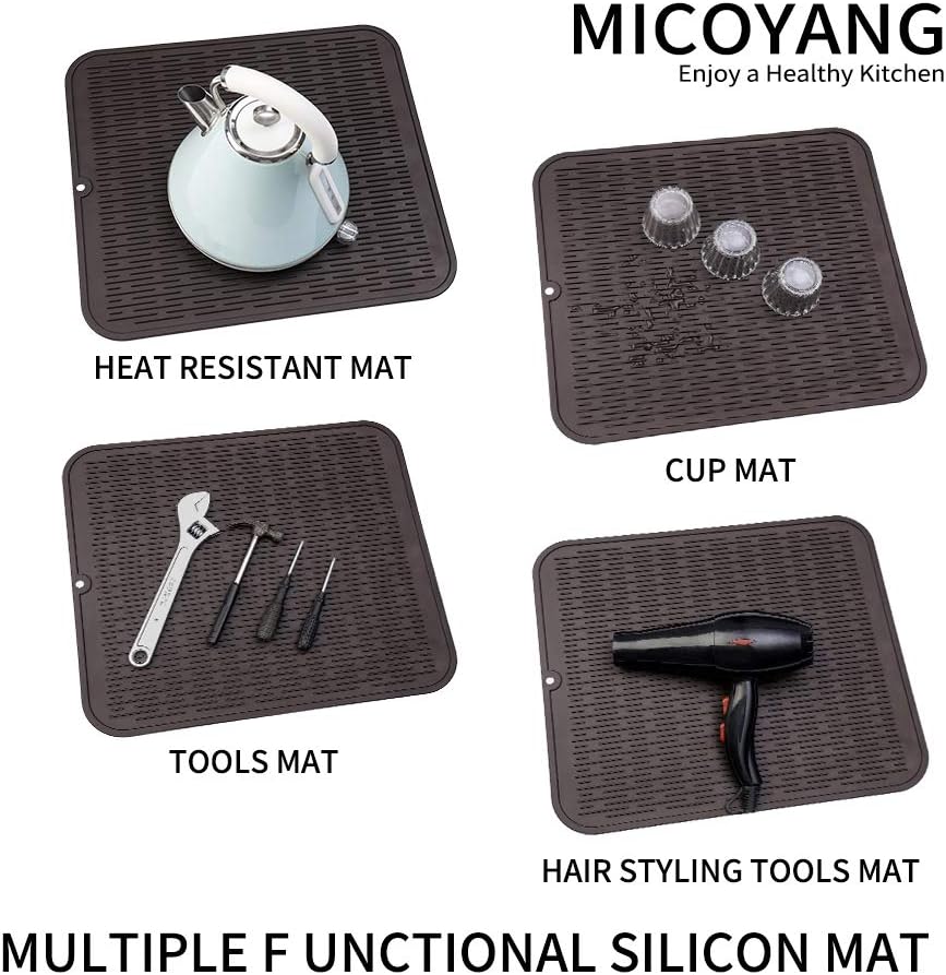 Silicone Dish Drying Mat for Multiple Usage,Easy clean,Eco-friendly,Heat-resistant Silicone Mat for Kitchen Counter or Sink,Refrigerator or Drawer Liner Coffee XL 18 inches x 16 inches