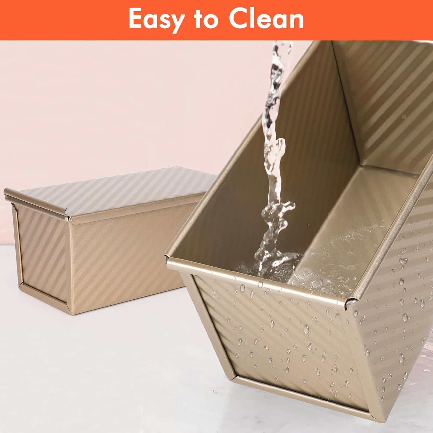 Beasea Pullman Loaf Pan with Lid, 2 Pack Non-Stick Bread Loaf Pans 1 lb & 0.5 lb Carbon Steel Bread Toast Box with Dough Scraper for Homemade Bread Toast Oven Baking - Gold