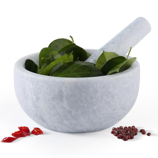 Koville Luxury Marble Mortar and Pestle Set, 7" -4 Cups Big Grinder Bowl for Guacamole, Salsa, Pill Crusher, Spice, Herb, Garlic, Nut, Heavy Duty Grinder for Kitchen(Namib Sky)