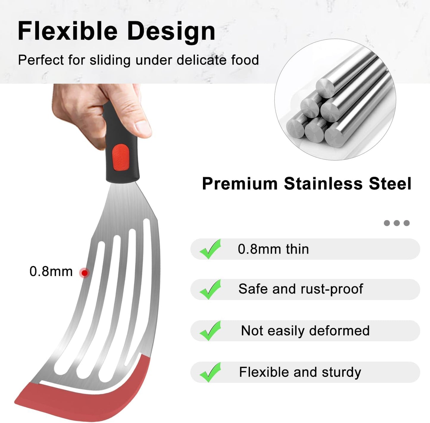 Silicone Fish Turner Spatula, Slotted Silicone Fish Spatulas for Nonstick Cookware, Flexible Kitchen Cooking Spatula Flipper for Fish, Egg, Pancake, 12.3 Inch