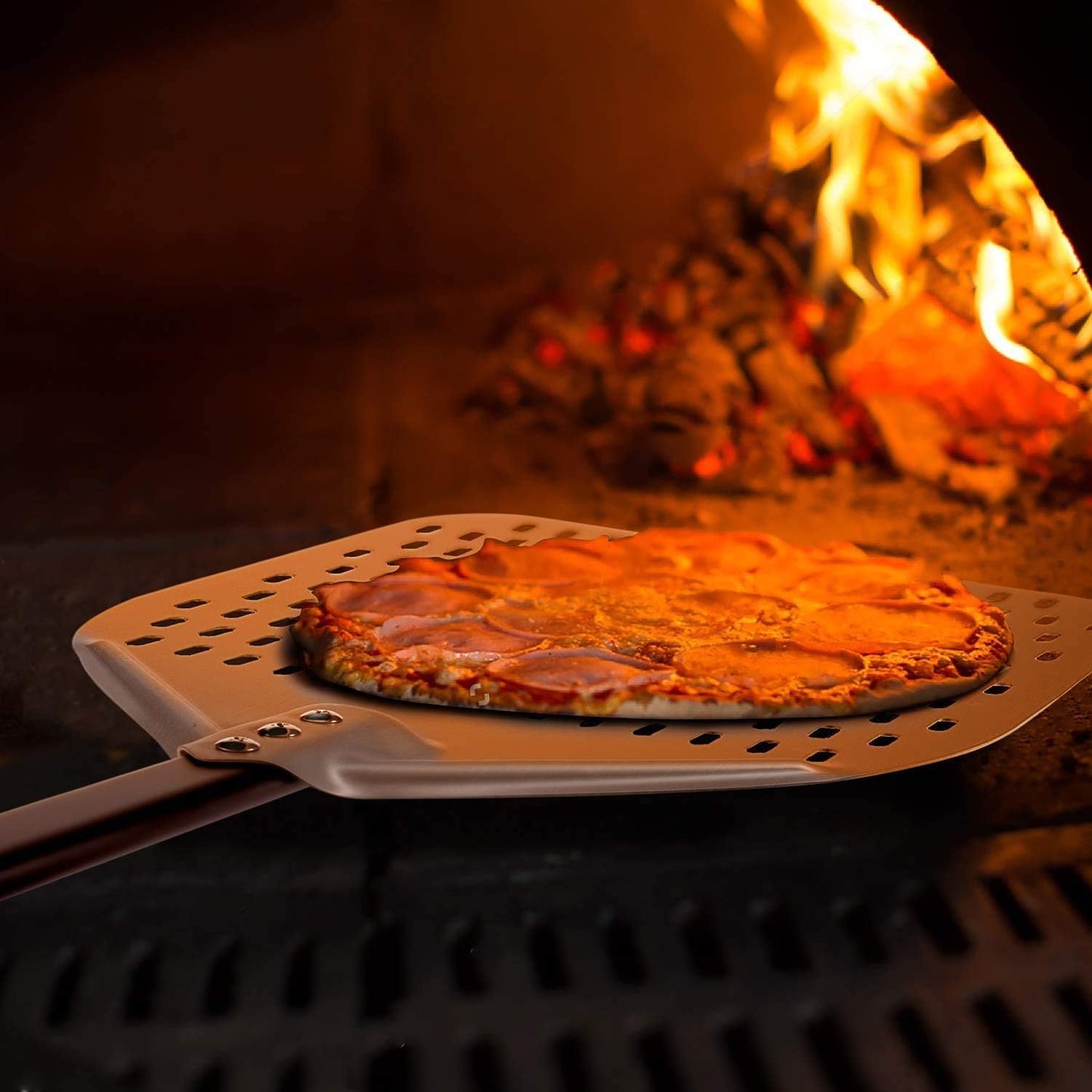 G.a HOMEFAVOR 12"x 15" Perforated Pizza Peel 47 Inch overall, Rectangular Aluminum Pizza Turning Peel with Extended Silcone Handle For Baking Pizza Brick Oven