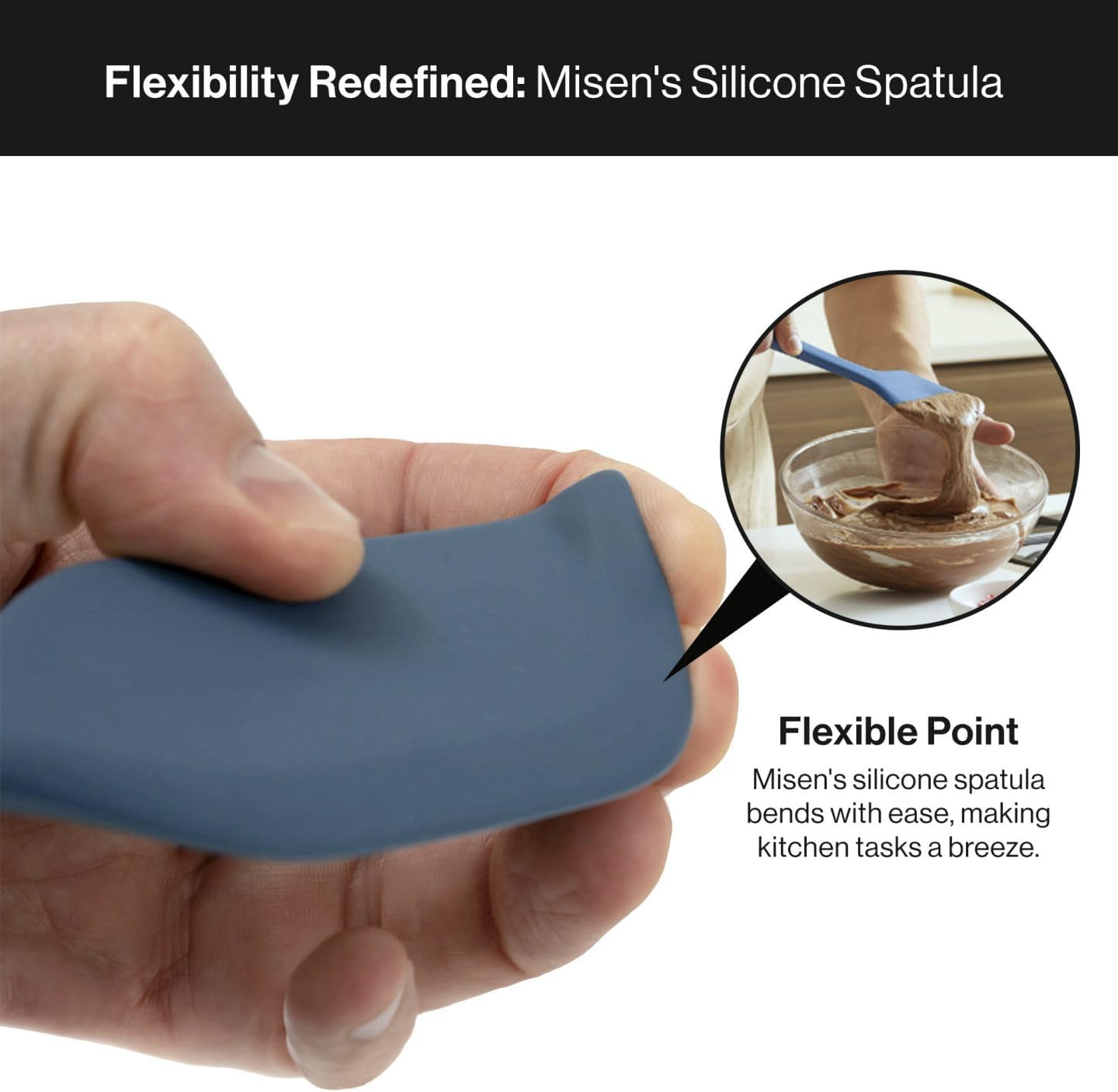 Misen Nonstick-Safe Silicone Spatula - Dishwasher Safe, Heat Resistant - Versatile Professional-Grade Kitchen Tool for Pancakes, Eggs, and Baking - Strong, Flexible, Durable Rubber Utensil - Blue