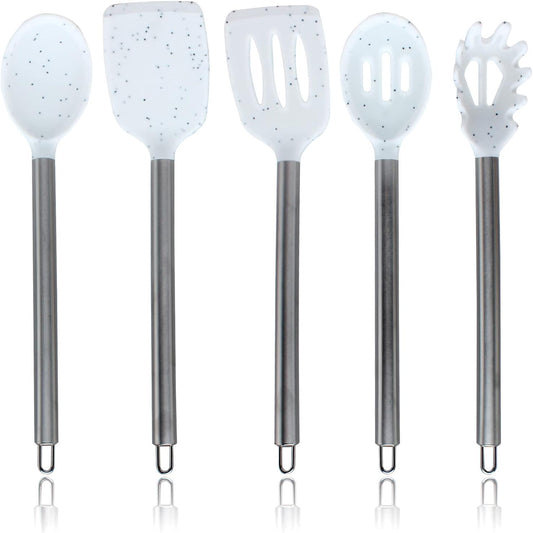 COOK WITH COLOR Silicone Cooking Utensils, Kitchen Utensil Set, Easy to Clean Silicone Kitchen Utensils, Cooking Utensils for Nonstick Cookware, Kitchen Gadgets Set, 5 Pieces, Speckled White