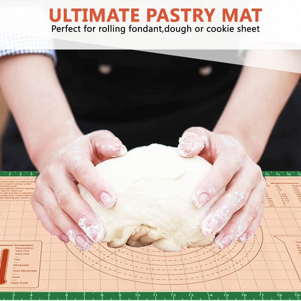 Pastry Baking Mat 28x20 Inch - Larger Silicone Baking Pastry Mat for Rolling Dough,Non Silp Silicon Dough Sheet Mat with Measurement,Perfect for Making Pie,Pizza(Green)