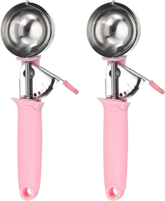 uxcell 2pcs Cookie Scoops, Ice Cream Scoop with Trigger for Baking Cookie Dough Rice Pudding Kitchen Gadget, Pink