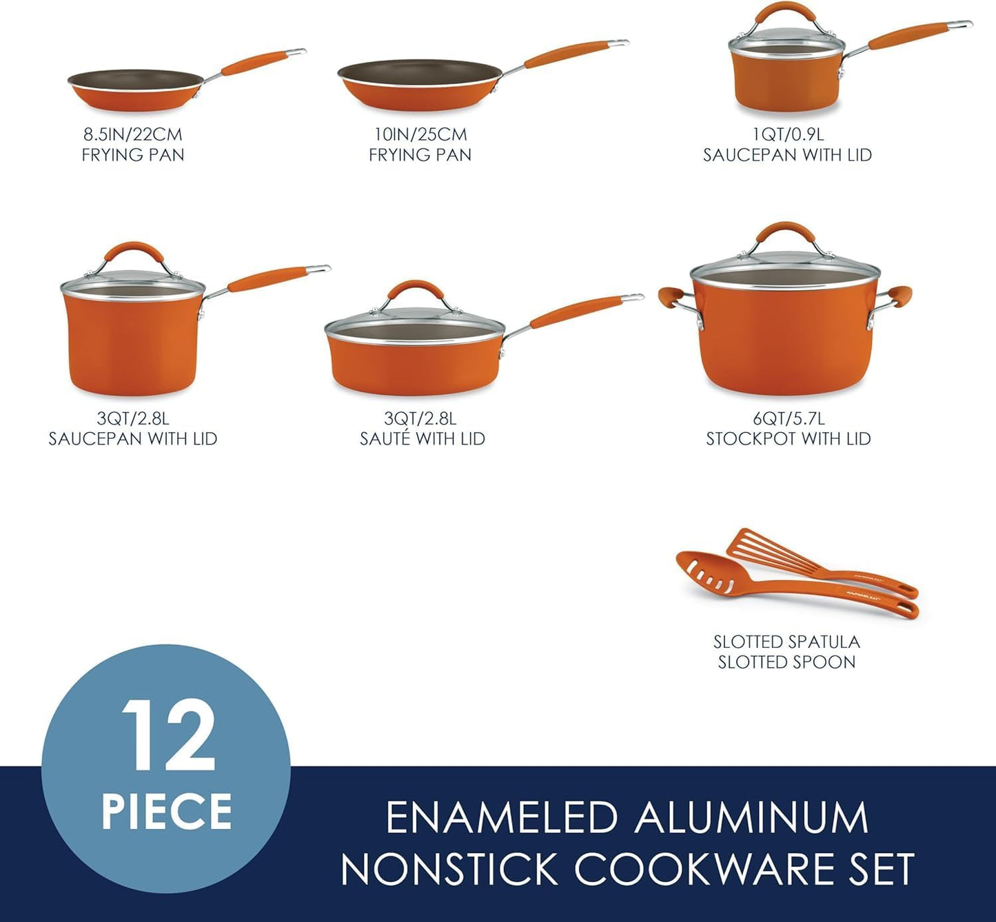 Rachael Ray Cucina Nonstick Cookware Pots and Pans Set, 12 Piece, Pumpkin Orange
