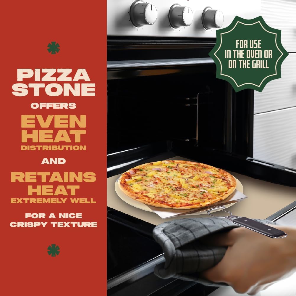 Concord 3 Piece Pizza Stone, Pizza Peel, Pizza Cutter, with Cordierite Heatwell Technology (Pizza set)