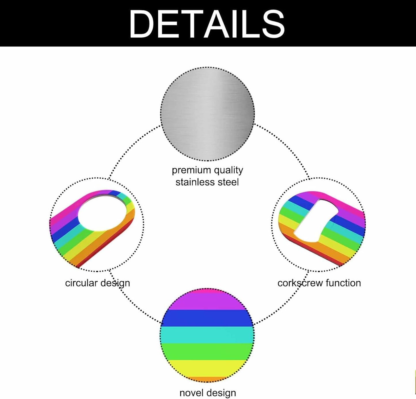 Rainbow Stripe Stainless Steel Bottle Opener Cartoon Red Yellow Green Blue Purple Colorful Stripe Flat Beer Bottle Opener Keychain for Home Kitchen Bar Restaurant Party Birthday Gift