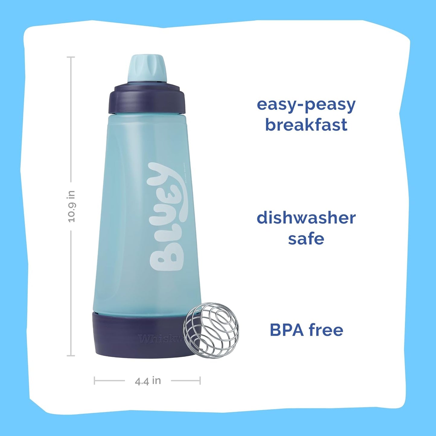 Whiskware Bluey Pancake Art Kit, 1 Batter Bottle, 2 Silicone Bluey and Bingo Pancake Molds, and 1 BlenderBall Wire Whisk, Durable, No-Mess Breakfast, BPA Free, Dishwasher Safe