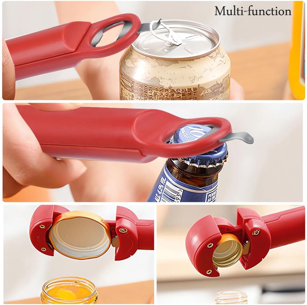 Bottle Opener Jar Opener for Weak Hands, Arthritic Hands, Seniors,Low Strength and Children with Beer Opener Red