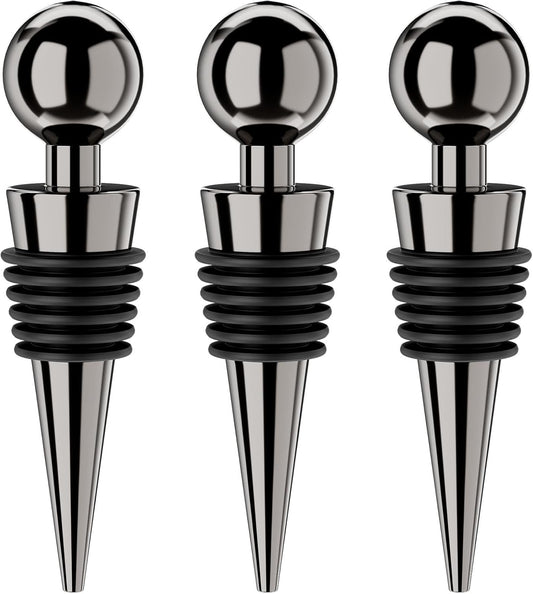 Wine Stoppers for Wine Bottles 3Pcs Vacuum Wine Bottle Stopper with Silicone Reusable Wine Corks, Leak proof Keep Fresh Suitable for Standard (Black, 3 Pack)