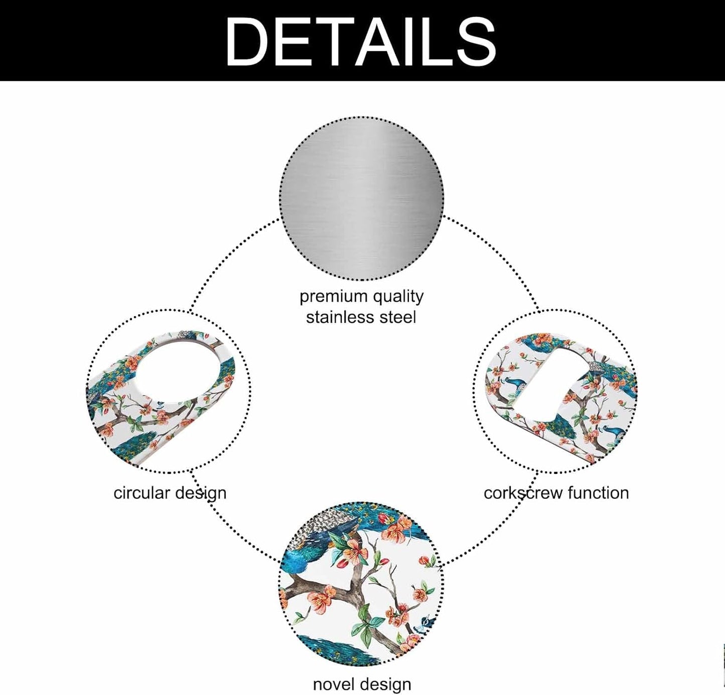 Watercolor Peacock Stainless Steel Bottle Opener Flowering Cherry Trees Art Bird Feather Pattern Exotic Flat Beer Bottle Opener Keychain for Home Kitchen Bar Restaurant Party Birthday Gift