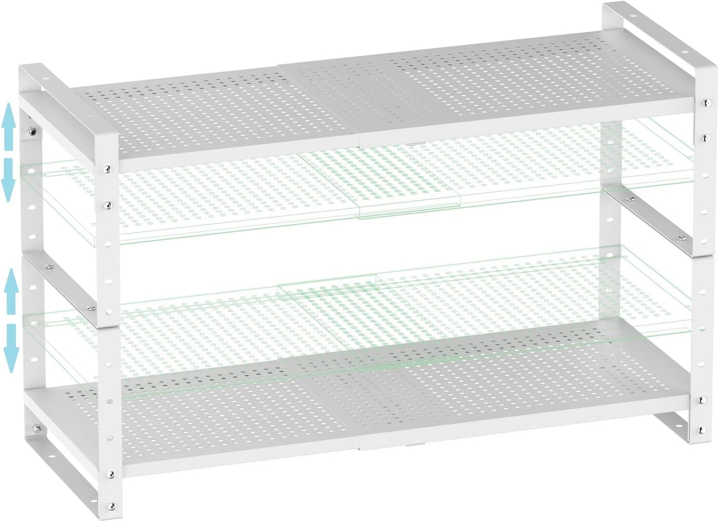 Expandable Shoe Rack Stackable Metal Pantry Storage Shelves Stand Adjustable Height Cabinet Shelf Organizer Racks Spice Shelving(2PACKS/WHITE,MEDIUM)