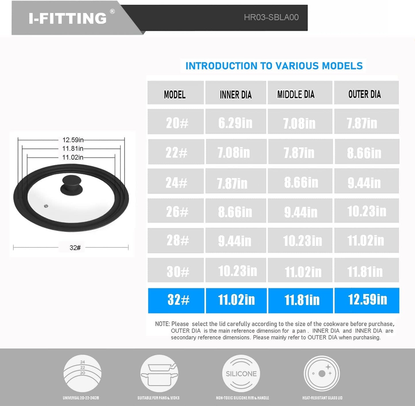 Universal Lid for Pots,Pans And Skillets,HR Huare Technology Tempered Glass with Heat Resistant Silicone Rim,Dishwasher Safe,Fit Cookware 11”,12”, 12.5”, Black,1 Pack