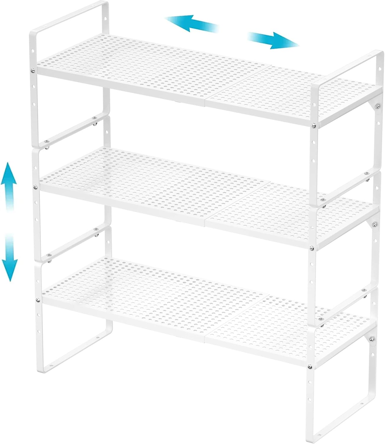iPEGTOP 3 Pack Large Expandable Cabinet Storage Shelf, Heavy Duty Stackable Steel Metal Spice Rack Adjustable Height Home Office Pantry Garage Shelves for Counter Kitchen Organization, White