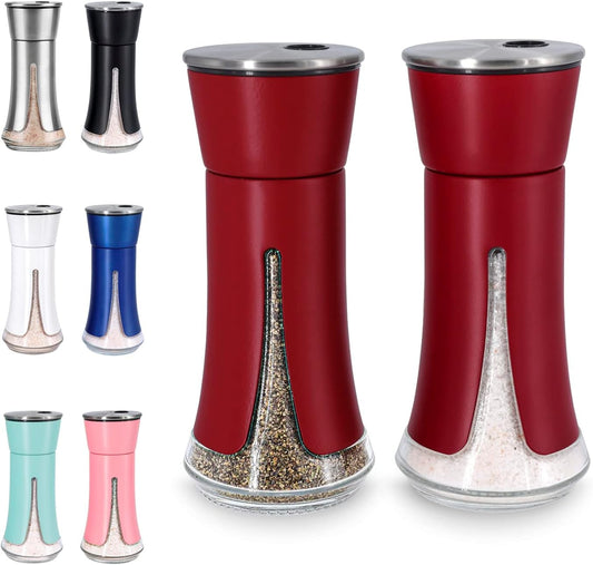 Red Salt and Pepper Shakers by Aelga, Salt Shaker with Adjustable Pour Holes, Red Kitchen Accessories, Decor for Kitchen,Restaurants,Camp,BBQ