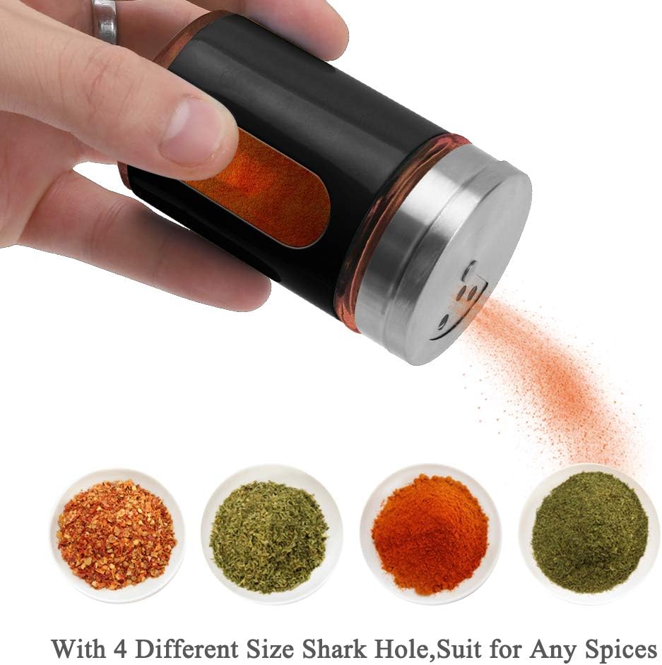 Accmor 2pcs Salt and Pepper Shakers,Stainless Steel Shaker for Salt Powder Sugar Cinnamon Pepper, Spice Dispenser with Adjustable Pour Holes,Black