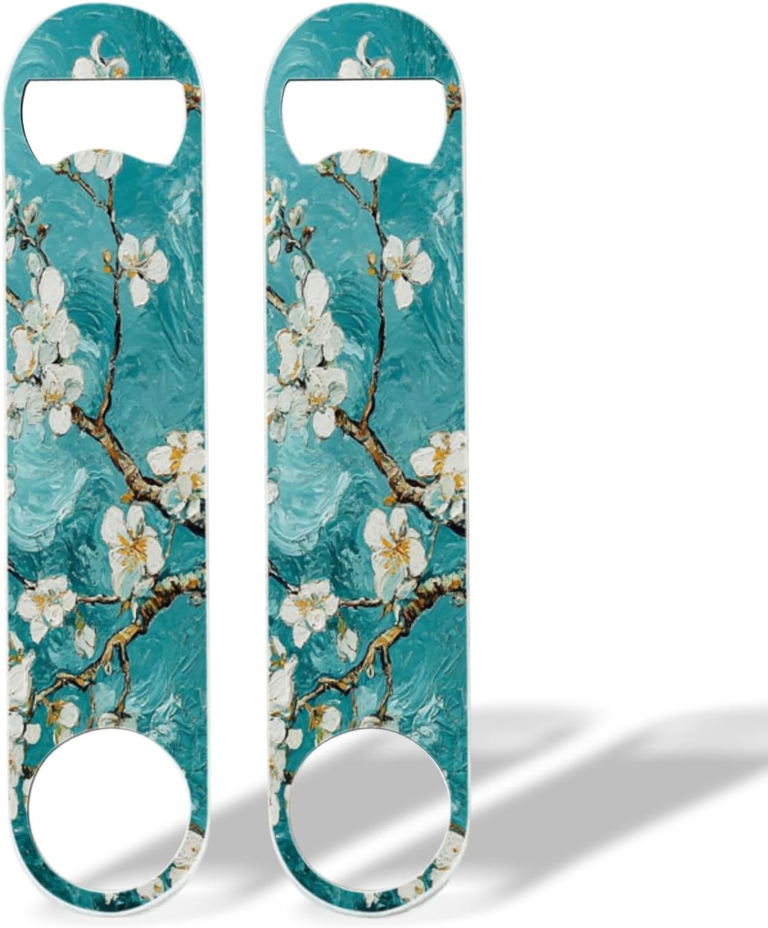 2 PACK Beer Bottle Opener, Stainless Steel Flat Bottle Openers,7 inch Metal Decor,Blue And White Almond Flowers