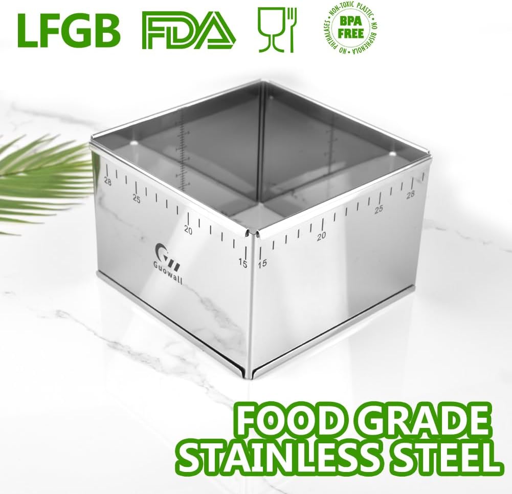 Guowall Adjustable Cake Ring Extensible Rectangle Ring Mold Detachable Stainless Steel Square Shaped Cake Cutter, Nonstick DIY Baking - 5.9 x 5.9 in (15 x 15 cm)