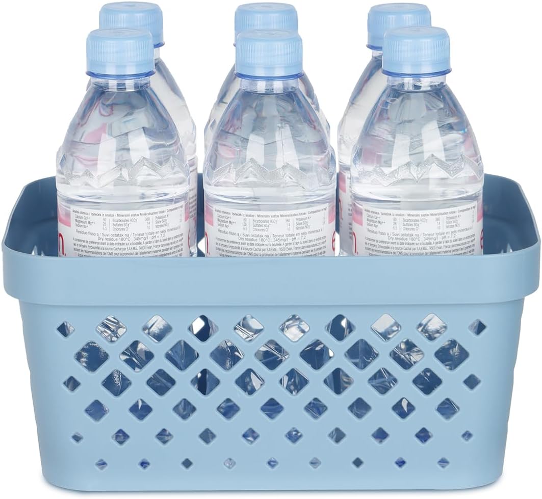Glad Plastic Baskets for Organizing, Set of 6 | Pantry Storage for Under Counter, Linen Closet, and Bathroom | Nesting Shelf Bins with Handles, 1 Gallon, Marina Blue