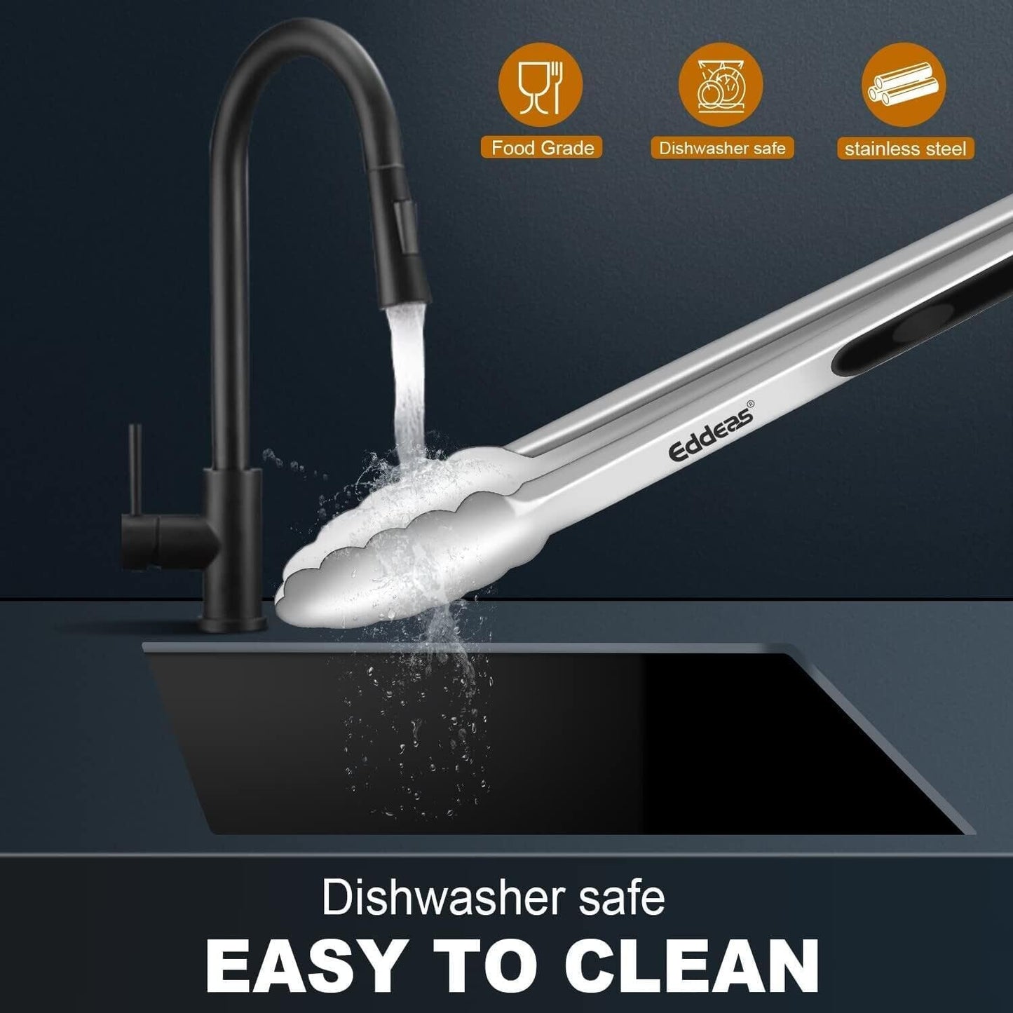 Kitchen Tongs - 9 inch Heavy Duty Food Tongs, Ergonomic Grip Superior Stainless Steel and Non-Slip Heat Resistant handle - Perfect for Cooking, Salad, Grilling, Barbecue,Dishwasher safe