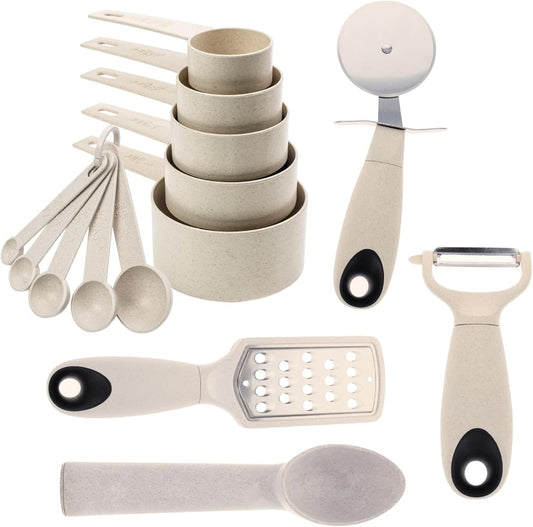 Beille 14pc Wheat Straw Kitchen Utensil Set Peeler Cutter Grater Spoons and Cups