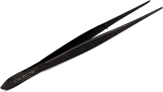 O'Creme Stainless Steel Precision Kitchen Tweezer Tongs 6.25" with Fine Tip (Black)