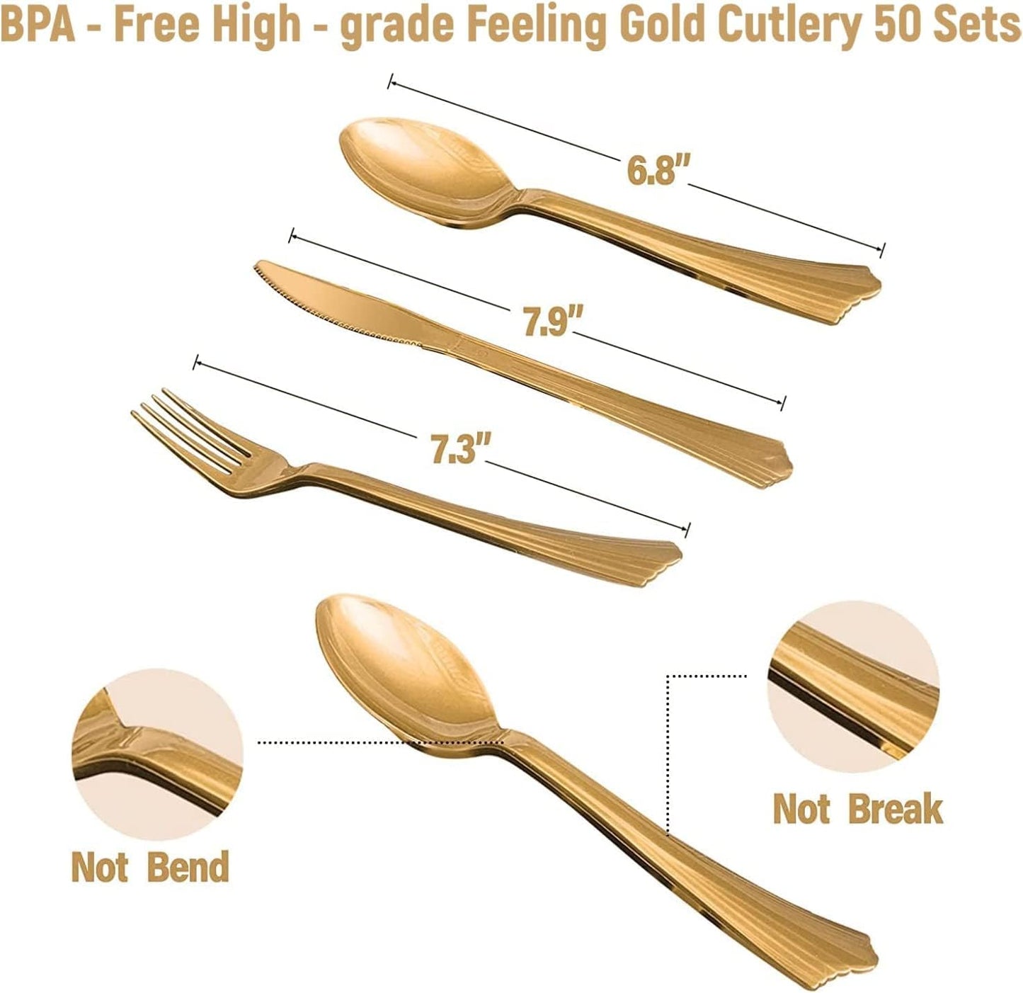 350PCS Blue and Gold Paper Plates Party Decorations Dinnerware Sets for 50 Guests Plastic Forks Knives Spoons, Golden Dot Blue Party Plates Napkins Cups for Birthday Baby Shower Wedding New Year