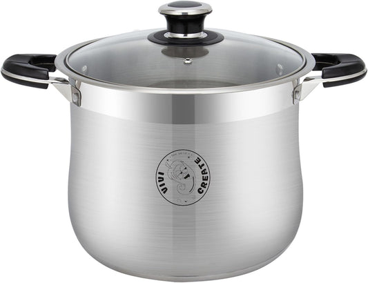 Vivicreate Stainless Steel Stock Pot with Lid Induction Compatible Soup Pot Heavy Bottom Cooking Pot with Built in Scale Olla de acero inoxidable para inducción