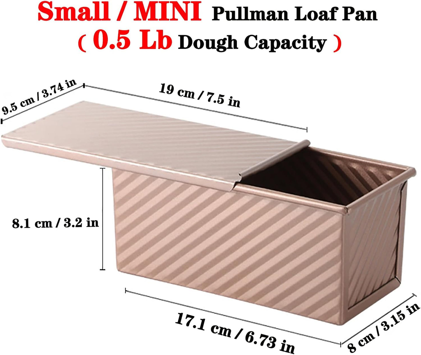 Small Pullman Loaf Pan with Lid, 0.5 lb Dough Capacity, Mini Bakeware Carbon Steel Toast Mold for Baking Bread