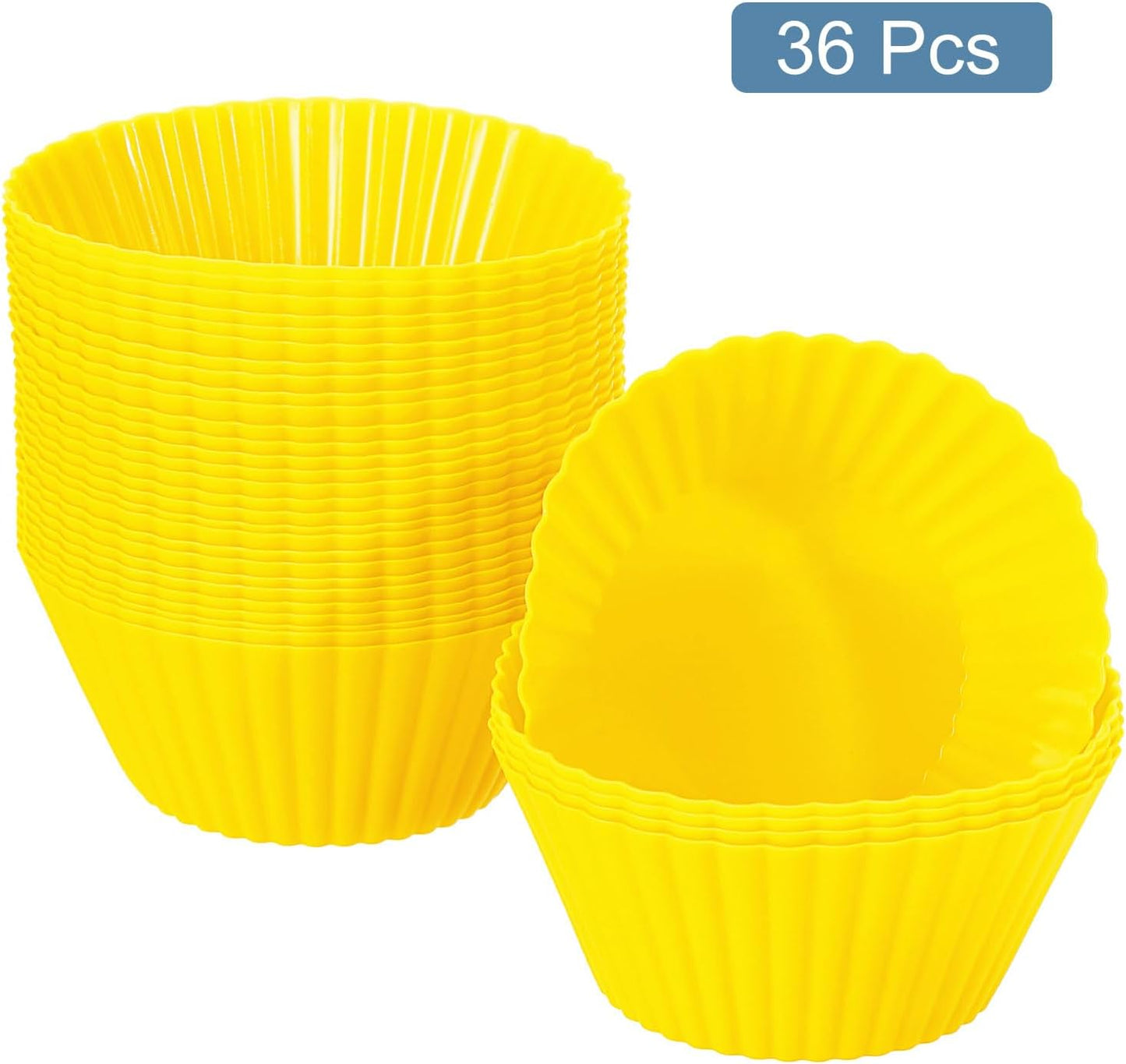 uxcell 36Pcs Silicone Cupcake Liners, Non-Stick Baking Cups, for Cooking Eggs, Baking Muffins and Make a Cake(Yellow)